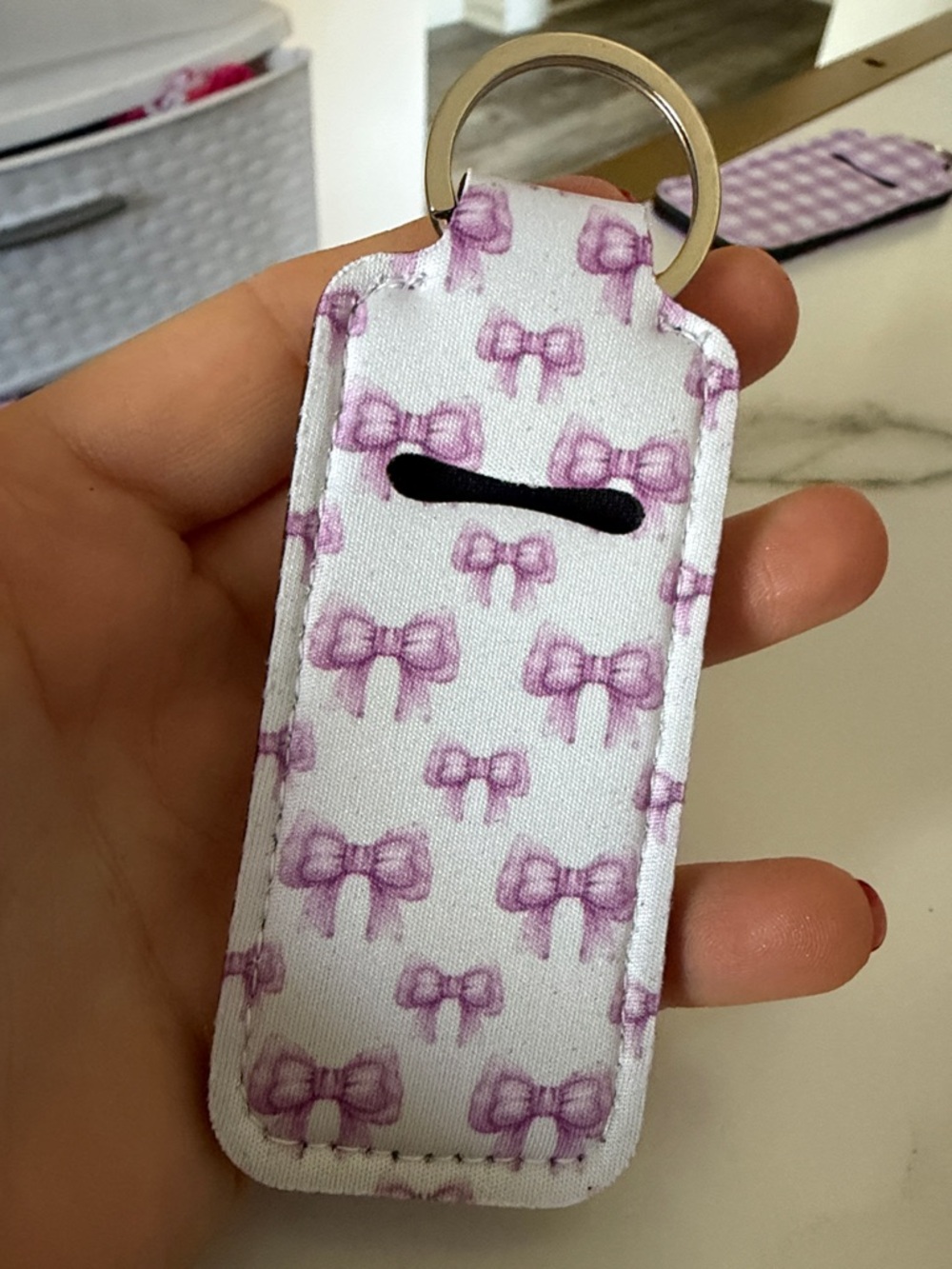 Lip Balm/Lipstick/ Key Holder Keychain Holder - Purple Patterns Bows - Pick 1 - Picture 4 of 15